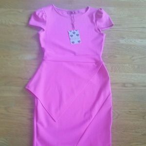 Hot pink peplum dress with asymmetrical hem